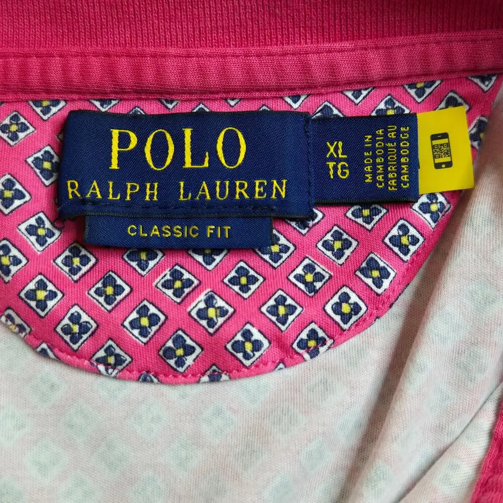 Polo Ralph Lauren Classic Fit Cotton‎ Bayberry Foulard Hot Pink Polo Men Size XL